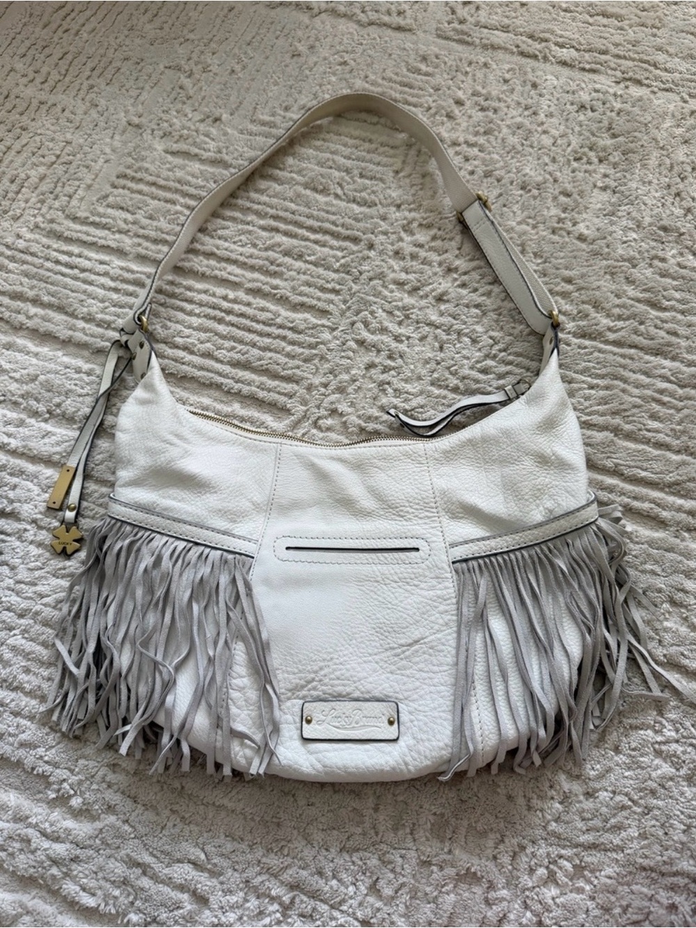 Lucky Brand white hobo fringe leather boho shoulder bag